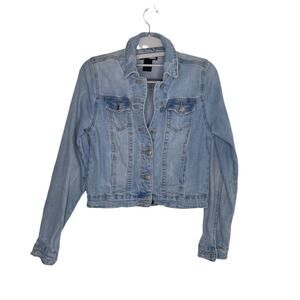 Fashion Nova Womens Jacket Size S Light Denim Jeans Long Sleeve Collared Jacket